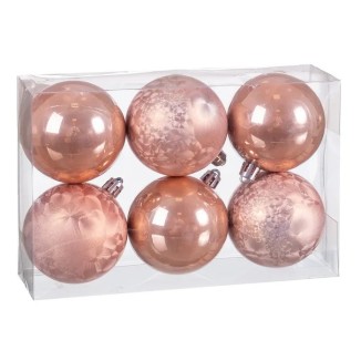 BOLAS ROSAS NAVIDAD JUEGO DE 6