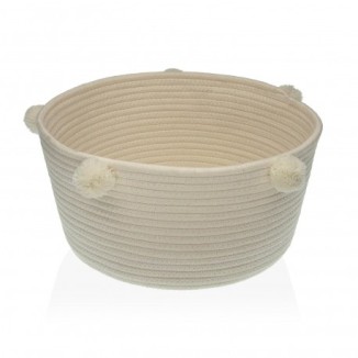 CESTO REDONDO BEIGE POMPONES