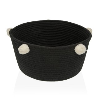 CESTO REDONDO NEGRO POMPONES