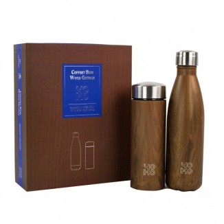 COFRE BOTELLA TERMO ACABADO MADERA 500 ML