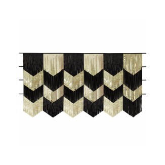 CORTINAS DE FLECOS NEGRO Y DORADO