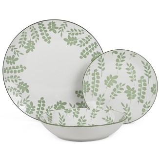 VAJILLA PORCELANA BLANCO HOJAS VERDES