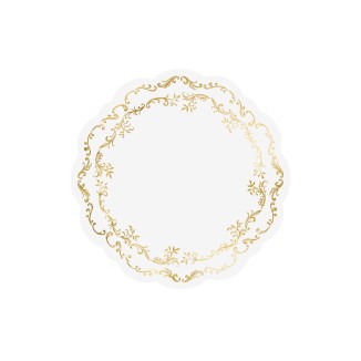 BAJO PLATO DESECHABLE BLANCO CON ORNAMENTO DORADO Ø 35,5 CM – PACK 6 UNIDADES