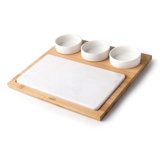 TABLA DE MÁRMOL Y BAMBÚ CON 3 CUENCOS LACOR – SERVIR Y PRESENTACIÓN