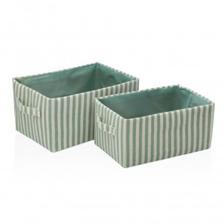 SET DE 2 CESTAS ORGANIZADORAS DE TELA RAYAS VERDES
