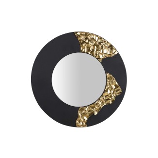 ESPEJO REDONDO DE METAL NEGRO Y DORADO 90 CM