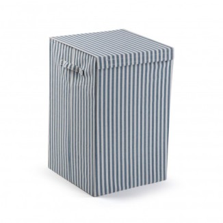 CESTO PARA ROPA SUCIA PLEGABLE DE TELA CON TAPA RAYAS AZULES 35 × 35 × 55 CM