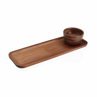 BANDEJA CON BOWL DE MADERA DE ACACIA 38 CM