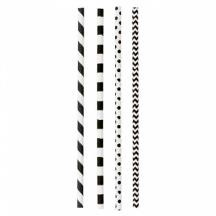 PAJITAS RECTAS RAYAS TOPOS B/N P. 250