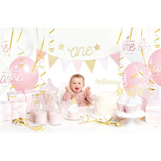 KIT DECORACION PRIMER CUMPLEAÑOS ROSA 33 PZ